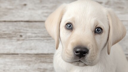 A white puppy with blue eyes looking at the camera.