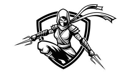 Fierce female ninja warrior Mascot Illustration Esport Logo Emblem. Dynamic design for gaming teams, embodying strength and agility, ideal for competitive branding