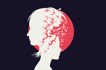 Child and Parent Silhouette with Growing Roots – Psychological Duality and Trauma Concept Illustration