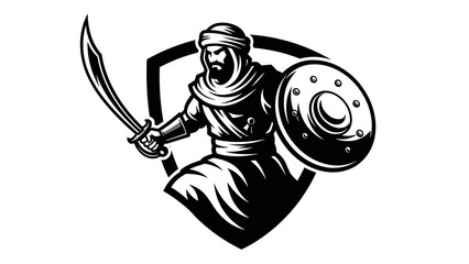 Mascot Illustration Esport Logo Emblem of an Arabian Warrior with Sword and Shield