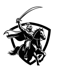 Warrior Mascot Illustration Esport Logo Emblem - Horseback Rider Vector