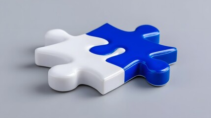Obraz premium Two interlocking blue and white geometric puzzle piece shapes against a plain background, representing concepts of connection, coope n, and problem-solving.