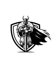 Powerful Viking Warrior with Sword and Shield Mascot Illustration Esport Logo Emblem