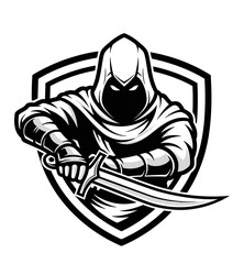 Mysterious Assassin with Dagger Mascot Illustration for an Esport Logo or Gaming Clan Emblem