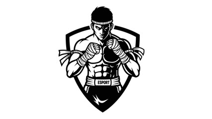 Mascot Illustration Esport Logo Emblem Design of a Muay Thai Fighter