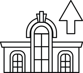 A building with a large archway and a small window