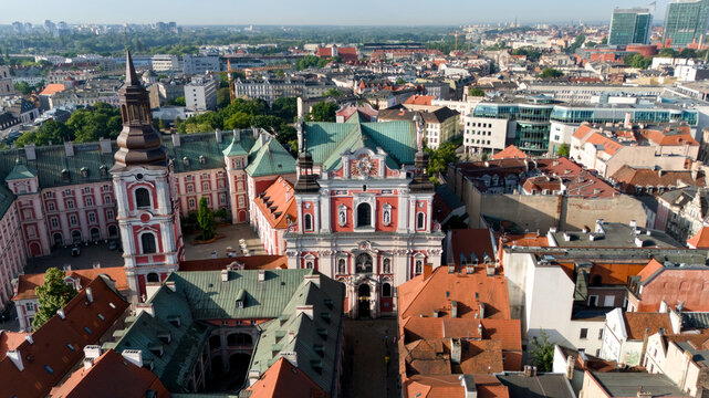 Historic Fara Basilica and rooftops of Poznan old town