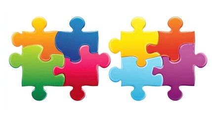 Obraz premium Two vibrant, complete puzzle groups, each formed of six vividly colored interlocking pieces