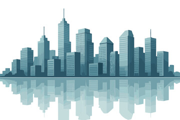 Fototapeta premium Contemporary city skyline mirrored in water, showcasing urban architecture and development with towering buildings set against a clear sky