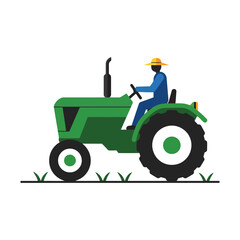 A farmer driving a green tractor across a field, illustrating agricultural work and farming.
