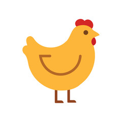 A simple, stylized illustration of a yellow hen with a red comb and wattle, standing on two brown legs.