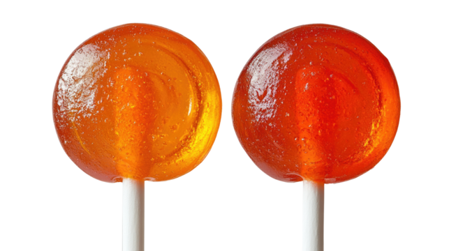 two vibrant, swirly lollipops sit side-by-side, a playful composition of sweetness on a stick. Isolated On Transparent and White Background