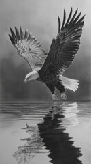 Eagle soaring over water