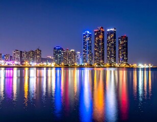 Obraz premium Colorful Busan City Skyline at Night