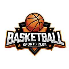 Basketball sports club emblem with ball and shield