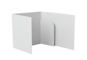 Three-sided white cardboard barrier for privacy or display transparent background