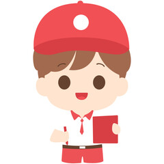 Girl with red cap wearing red dress, cute character illustration perfect for kids or fashion themes.

