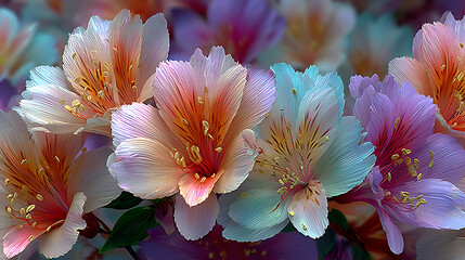 Delicate pastel-colored flowers with intricate details, evoking a sense of gentle beauty and natural wonder.