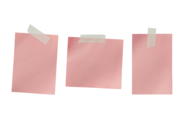 Sticky pink notes  with tape and blank space for text isolated on white background