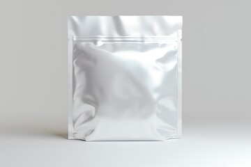 A metallic, light gray, resealable pouch