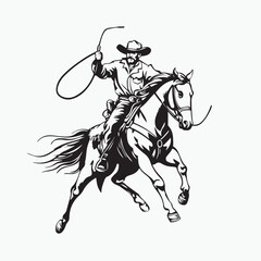 cowboy riding a horse with a rope