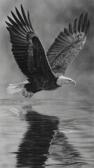 Majestic eagle soaring above water