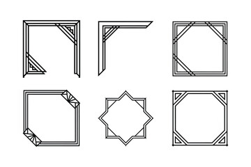 set of geometric art deco corner frame vector