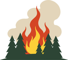Minimalist Vector Illustration of Forest Fire Burning Pine Trees with Smoke – Flat Wildfire Disaster Art for Environmental Awareness © Gian