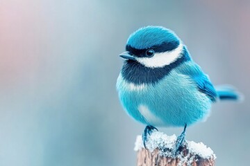 Blue Tit Songbird Perched on Snowy Branch