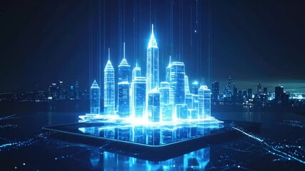 Futuristic Cityscape Visualization on a Digital Interface with Data Streams overlay - Powered by Adobe