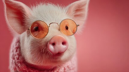 Cute pig wearing glasses in a cozy setting
