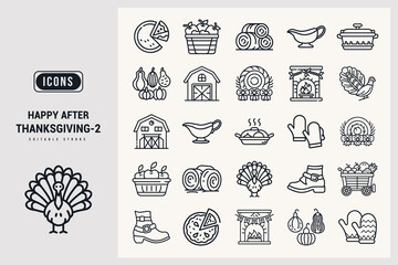 Collection of Happy After Thanksgiving Themed Icons for Harvest Season Celebrations White Background