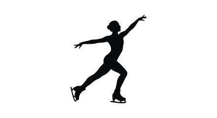 A silhouetted figure skater gracefully balances on ice with arms outstretched