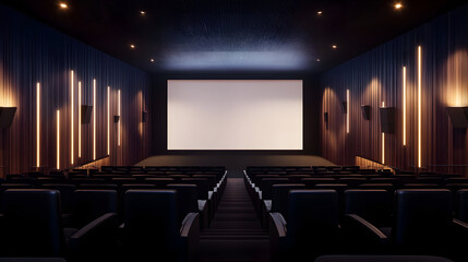 Naklejka premium Ultra modern empty movie theater with massive screen for cinema experience