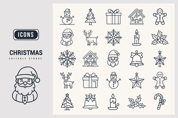 Collection of Winter Holiday Christmas Themed Icons and Graphics White Background.