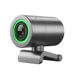 Modern webcam with green light ring isolated on transparent background