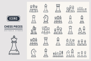 Vector Chess Pieces Set Game Strategy Board Icons White Background