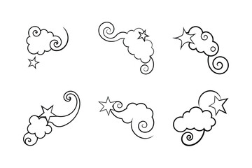 set of whimsical cloud and star swirl vector