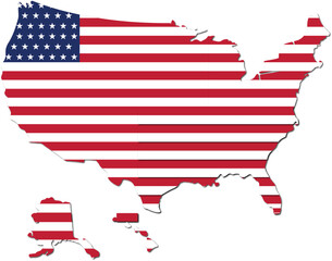 USA Map with Flag Design. A high-quality vector illustration of the United States map, filled with the American flag, perfect for patriotic, travel, and political-themed projects.