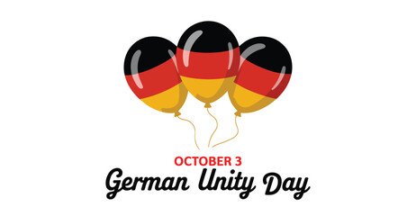 German Unity Day celebration with black, red, and gold balloons and bold typography marking October 3 national holiday in Germany