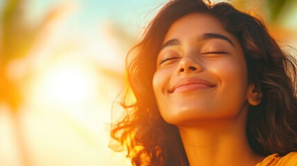 Smiling Woman Relaxing in Sunlight
