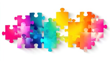A vibrant illustration depicts jigsaw puzzle pieces in a spectrum of colors, overlapping with shadows
