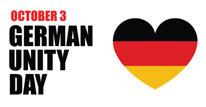 German Unity Day heart illustration with black, red, and gold colors symbolizing patriotism, national pride, and October 3 celebration