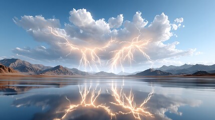 Dramatic Lightning Storm Over Tropical Water and Mountains at Dusk
