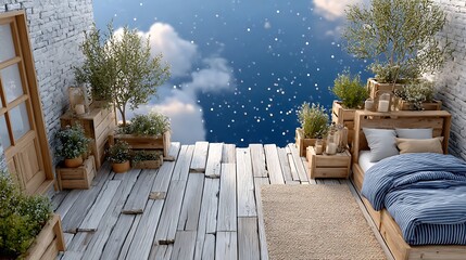 Dreamy Bedroom Under Moonlight with Starry Night Sky in Digital Art