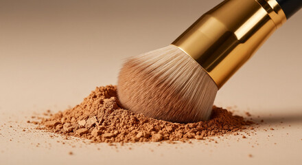 Professional makeup brush dusting bronzer powder for flawless skin, ideal for beauty blogs, product demos, and cosmetic marketing campaigns