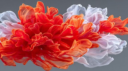 Vibrant Red Flowing Motion with Soft White Petals in Dynamic Abstract Art