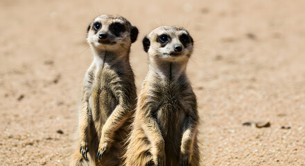 Fototapeta premium Alert Meerkats Standing Together in Sandy Outdoor Setting