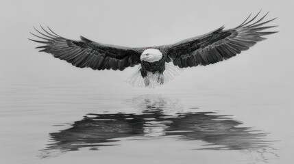 Bald eagle taking flight over water