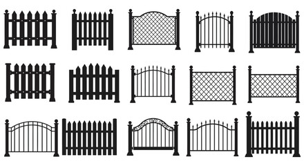 Collection of black and white ornamental wrought iron fence gate designs